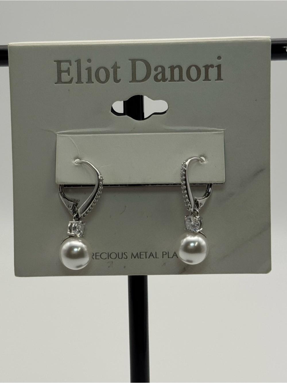 Eliot Danori Silver-Tone Pearl Drop Earrings with Cubic Accents